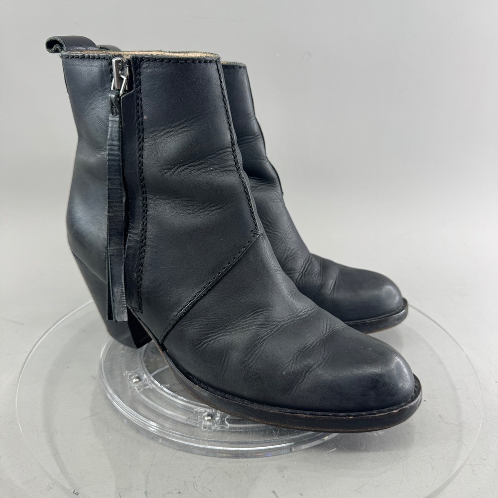Acne Studios Womens Pistol Leather Ankle Boots Stacked Heel Black Size 37